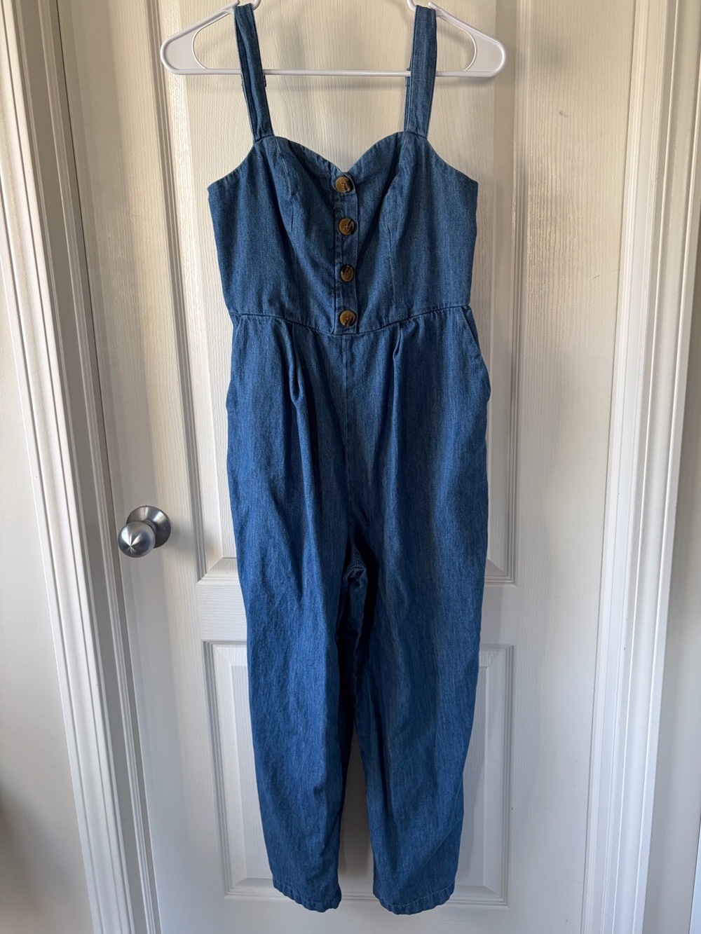 Old Navy Blue Denim Button-Front Jumpsuit